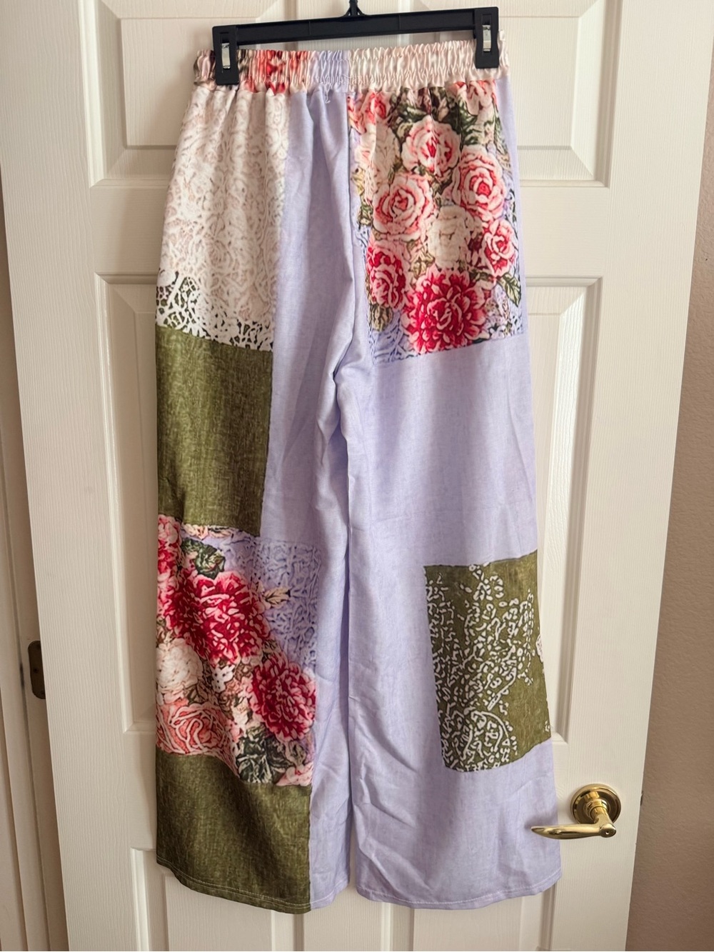 Patchwork Floral Wide-Leg Pants Slacks Lavender & Olive - Picture 8 of 8